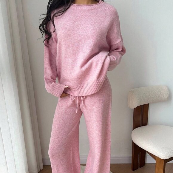 Pink Casual Women's Loose Fit Drop Shoulder Long Sleeve Sweater - Picture 5 of 7